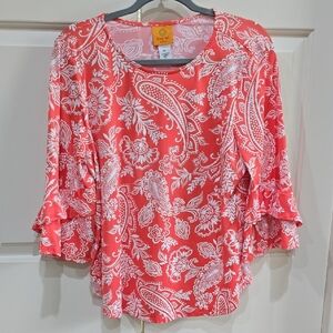 Ruby Rd. Coral Paisley Ruffle Sleeve Blouse